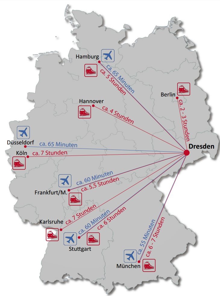 Laden Sie sich hier eine Übersicht über die Anreise nach Dresden als PDF herunter.